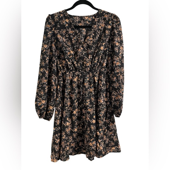 CUPSHE Women Floral V Neck Long Sleeve Elastic Waist Flowy Mini Dress Size Small - Picture 4 of 6